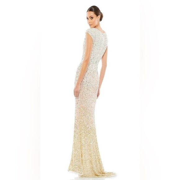 Mac Duggal glam sequin fabric and captivating V-neckline ombré long gown dress 0 - Picture 2 of 13
